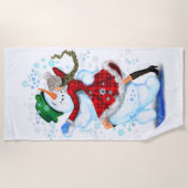 Serviette de plage de Noël Snowman and Girl Dancin (Devant)