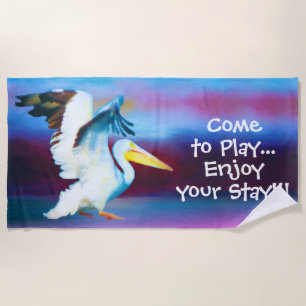 serviette de plage de pélican blanc aquarelle