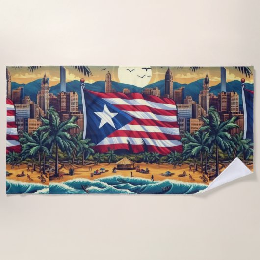 Serviette de plage de Porto Rico avec drapeau (Devant)