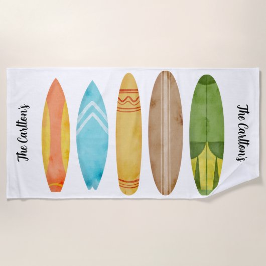 Serviette de plage de Surfboard personnalisable (Devant)