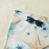 Serviette De Plage Décor côtier de Starfish & Seashells d'inspiration (En situation)
