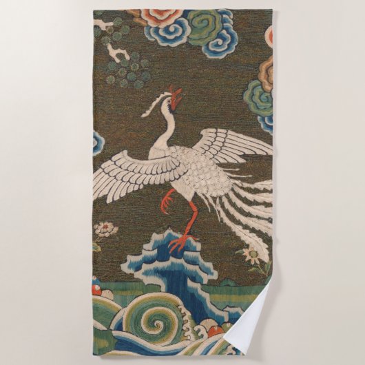 Serviette De Plage Décor d'antiquité chinois d'oiseaux (Devant)