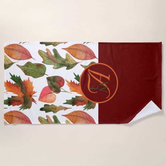 Serviette De Plage Décor d'automne monogramme Feuilles d'automne Bour (Devant)
