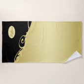 Serviette De Plage Décor de luxe sur or & noir, Monogramme (Devant)