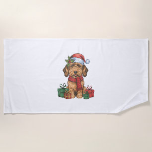 Serviette De Plage Décoration de fête de Noël Père Noël Labradoodle C