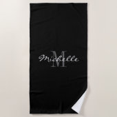 Serviette de plage décorée d'un monogramme noire (Devant)