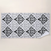 Serviette De Plage Défiler Damask Grand Motif noir gris blanc (Devant)