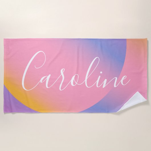 Serviette De Plage Dégradé violet super | Nom de script personnalisé (Devant)