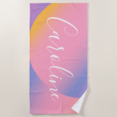 Serviette De Plage Dégradé violet super | Nom de script personnalisé (Devant)