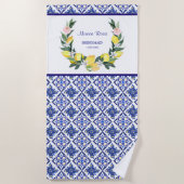Serviette De Plage Demoiselle d'honneur Carreaux italiens bleus Lemon (Devant)