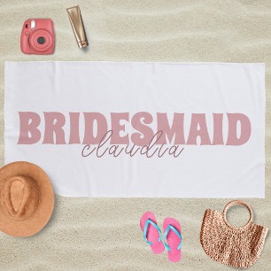 Serviette De Plage Demoiselle d'honneur Nom personnalisé Féminin Blan
