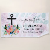 Serviette De Plage Demoiselle d'honneur personnalisée à l'ancre flora (Devant)