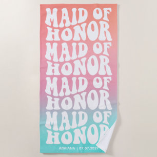 Serviette De Plage Demoiselle d'honneur Rétro Dégradé Rose Aqua
