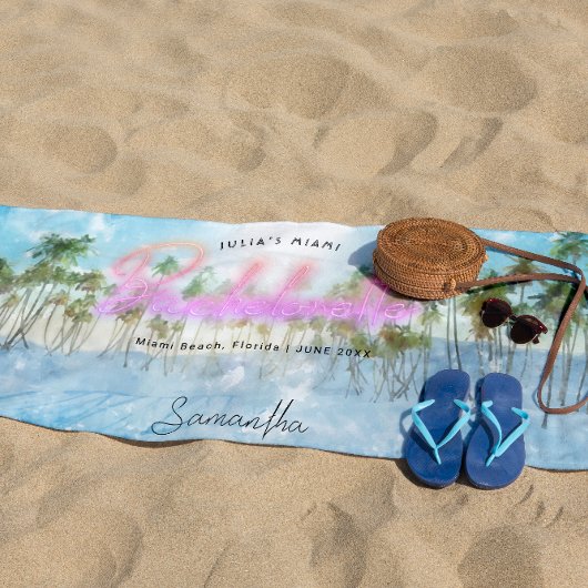 Serviette De Plage Demoiselle Tropical Palms Neon | Monogram