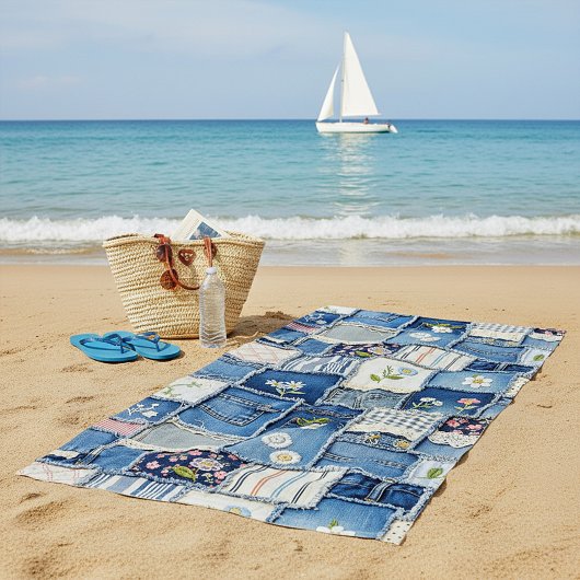 Serviette De Plage Denim Patchwork