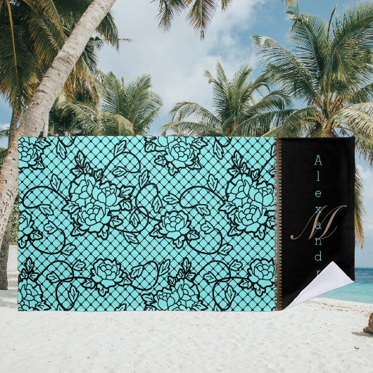 Serviette De Plage Dentelle noire moderne et illusion de fermeture éc