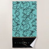 Serviette De Plage Dentelle noire moderne et illusion de fermeture éc (Devant)
