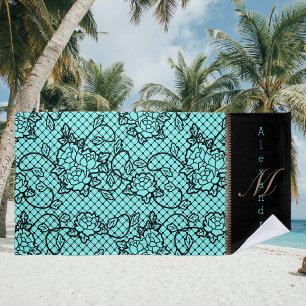Serviette De Plage Dentelle noire moderne et illusion de zipper