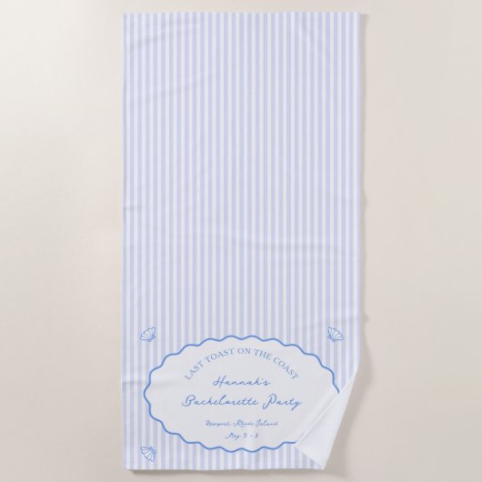 Serviette De Plage Dernier Toast sur la Côte Bachelorette Bleue Party (Devant)