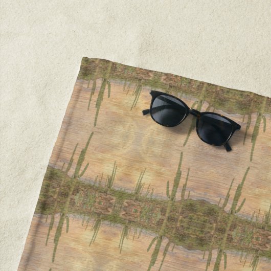 Serviette De Plage Desert Cactus Plants On Wood Grain Photo Image (En situation)