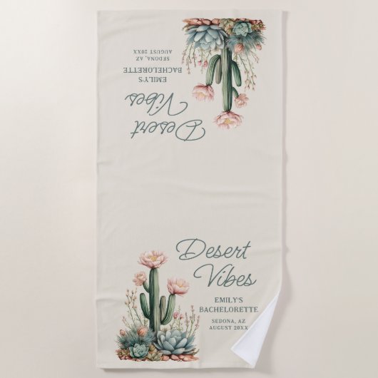 Serviette De Plage Desert Vibes Bachelorette Party Blooming Cactus (Devant)