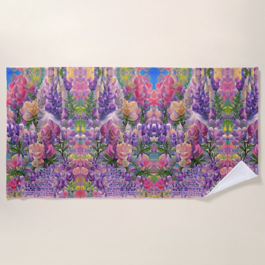 Serviette De Plage design abstrait floral coloré (Devant)