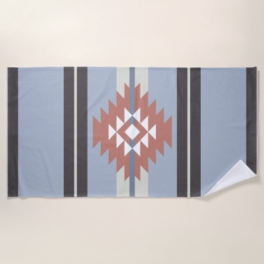 Serviette De Plage Design aztèque en rose et bleu (Devant)
