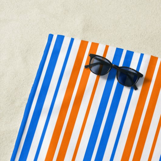 Serviette De Plage Design bandes verticales orange bleu blanc (En situation)