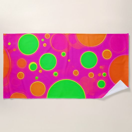 Serviette De Plage Design circulaire néon rose et vert rétro (Devant)