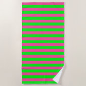 Serviette De Plage Design de bandes rose et verte (Devant)