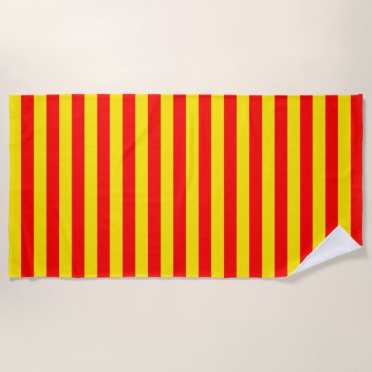 Serviette De Plage Design de bandes rouge et jaune (Devant)