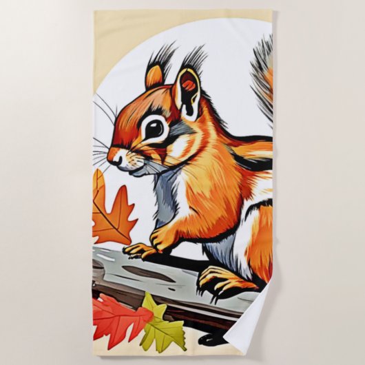 Serviette De Plage Design de charme d'écureuil d'automne (Devant)
