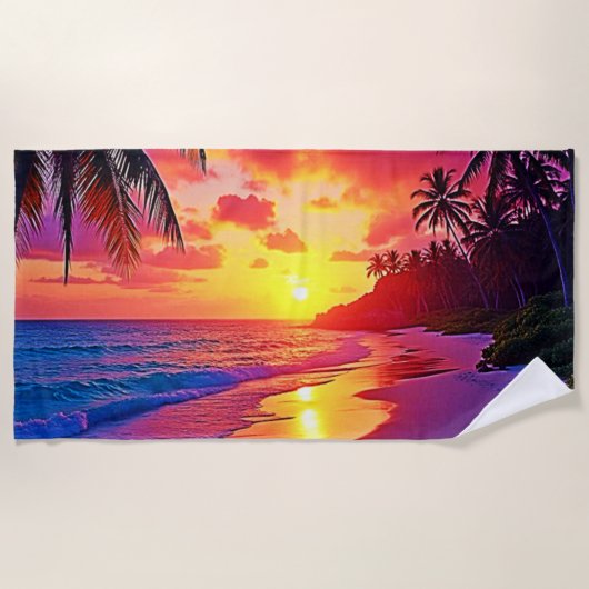 Serviette De Plage Design de rêve de plage Sunset Vibrant (Devant)