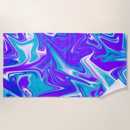 Serviette De Plage Design En Marbre Violet Et Bleu, (Devant)