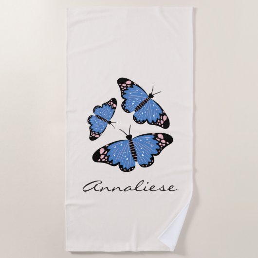 Serviette De Plage Design moderne chic papillon bleu Personnalisé (Devant)