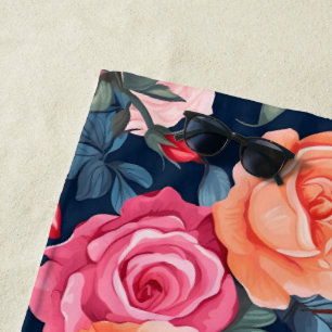 Serviette De Plage Design Motif Rose rouge rose orange