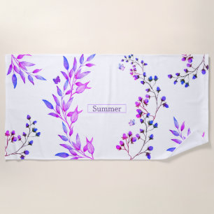 Serviette De Plage Design original de fleurs et branches violettes