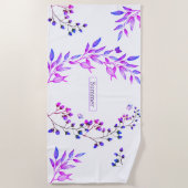 Serviette De Plage Design original de fleurs et branches violettes (Devant)