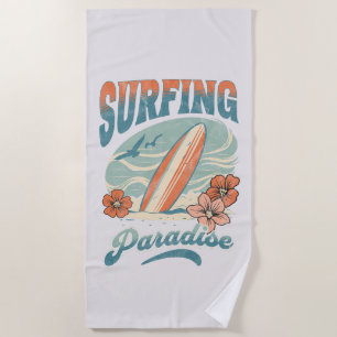 Serviette De Plage Design rétro du Surfing Paradise