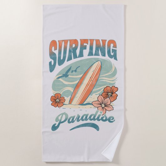Serviette De Plage Design rétro du Surfing Paradise (Devant)