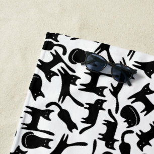 Serviette De Plage Design Simple moderne Cool Chats noirs sur blanc