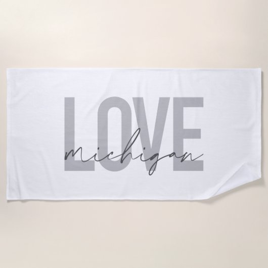 Serviette De Plage Design simple, moderne, urbain, cool Love Michigan (Devant)