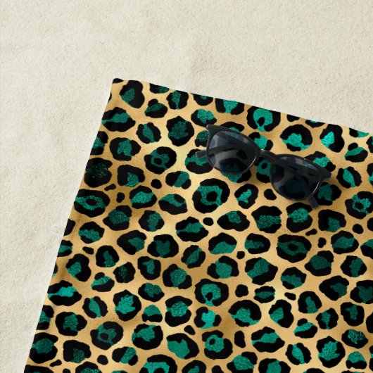 Serviette De Plage Design turquoise et Gold Leopard Series 14 (En situation)