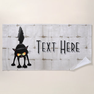 Serviette De Plage Dessin animé de chat noir drôle et féroce