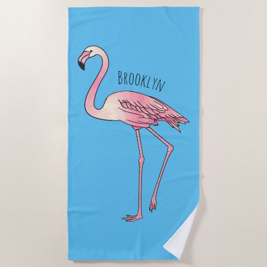 Serviette De Plage dessin animé d'oiseau Flamant rose (Devant)