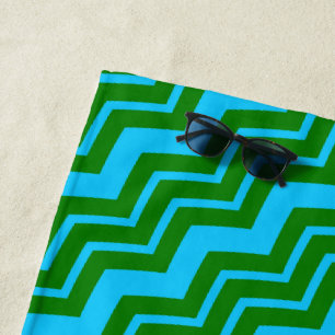 Serviette De Plage Dessin chevron zigzag bleu vert 