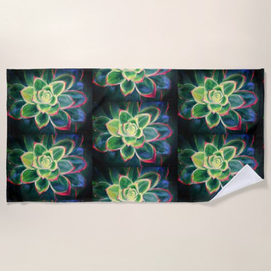 Serviette De Plage Dessin d'art de succulente verte (Devant)