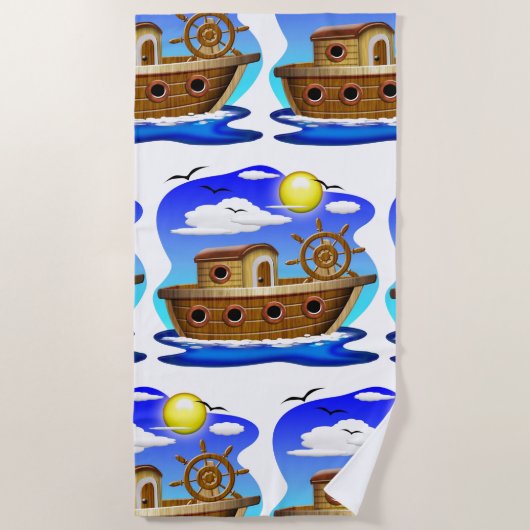 Serviette De Plage Dessin de bateau de pêche (Devant)