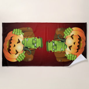 Serviette De Plage Dessin de Frankenstein Monster avec Citrouille