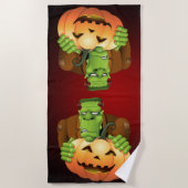 Serviette De Plage Dessin de Frankenstein Monster avec Citrouille (Devant)